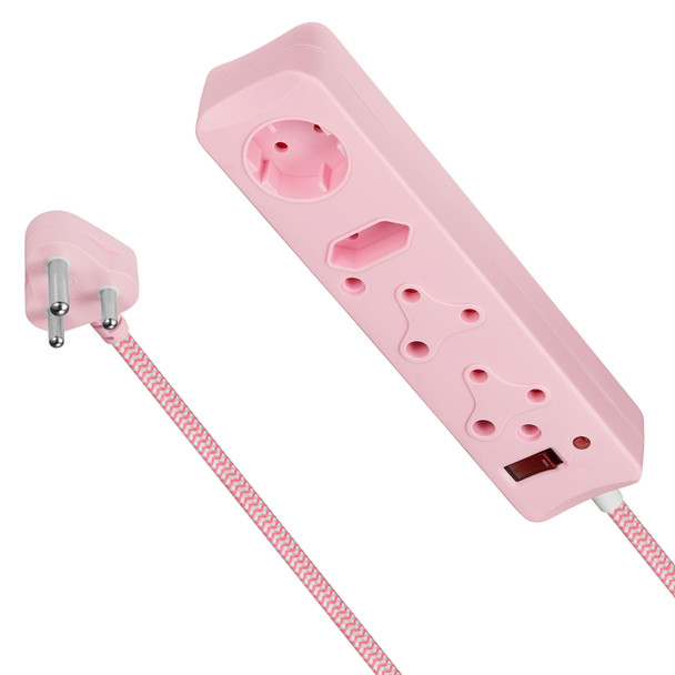 SWITCHED 4 Way Surge Protected Multiplug 3M Pink