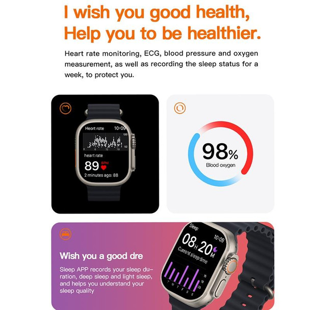 T800 Ultra 1.99 inch Ocean Silicone Band Smart Watch Support Heart Rate / ECG (White)