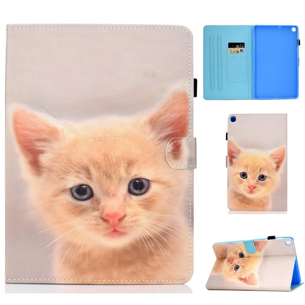 Colored Drawing Pattern Horizontal Flip PU Leatherette Case with Holder & Card Slots For Galaxy Tab A 10.1 (2019) / T510 / T515(Cute Cat)