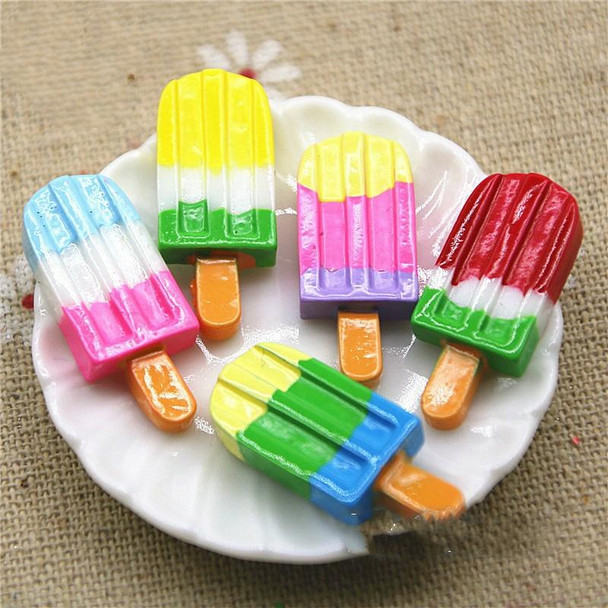 10 PCS Rainbow Ice Cream Stick Resin Flat Back Cabochon Imitation Dessert Art Decoration(Yellow)