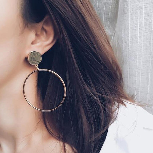 Geometric Big Round Earrings Big Hollow Drop Earrings(Gold)