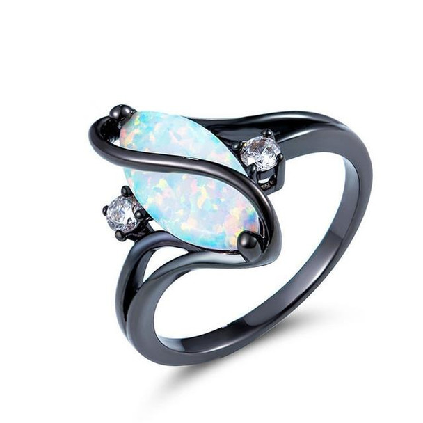 S Shape Opal Stone Black Color Rings Fashion Jewelry For Women, Ring Size:10(Black)