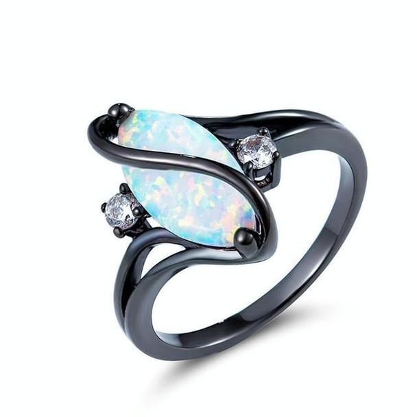 S Shape Opal Stone Black Color Rings Fashion Jewelry For Women, Ring Size:6(Black)