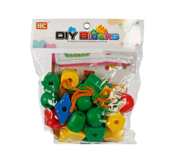 Edu Block Shapes With Thread String 22Pc