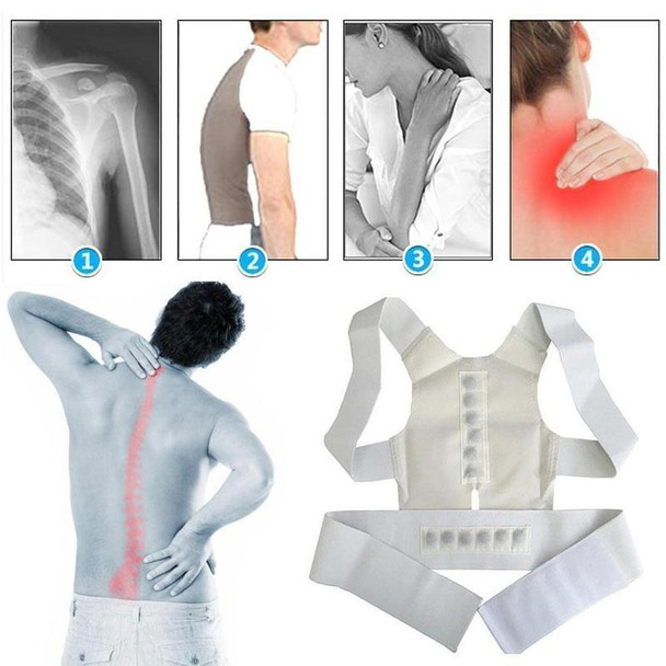 Magnetic Therapy Posture Corrector Brace Shoulder Back Support Belt for Men Women Adult Braces Supports Upper Correction Corset, Size:L(White)
