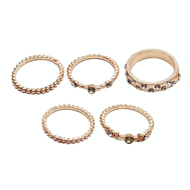 5 PCS/Set Fashion Women Rose Gold Rhinestone Elegant Rings Jewelry Set, Ring Size:10