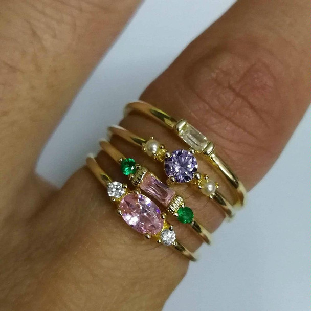 4 PCS Women Vintage Bohemian Crystal Zircon Ring Set, Ring Size:9