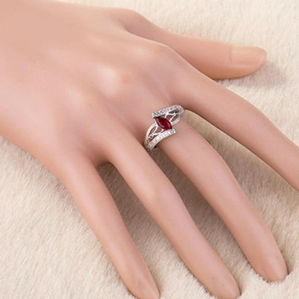 925 Sterling Silver Finger Rings Women Vintage Engagment Zircon Jewelry, Ring Size:8(Red)