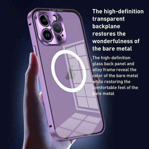 For iPhone 14 Pro MagSafe HD Spring Buckle Metal Phone Case(Purple)