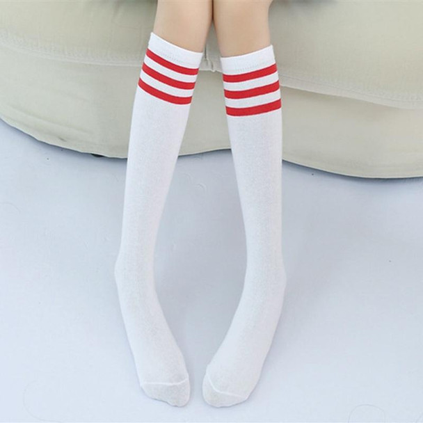 High Knee Socks Stripes Cotton Sports School Skate Long Socks for Kids(White)