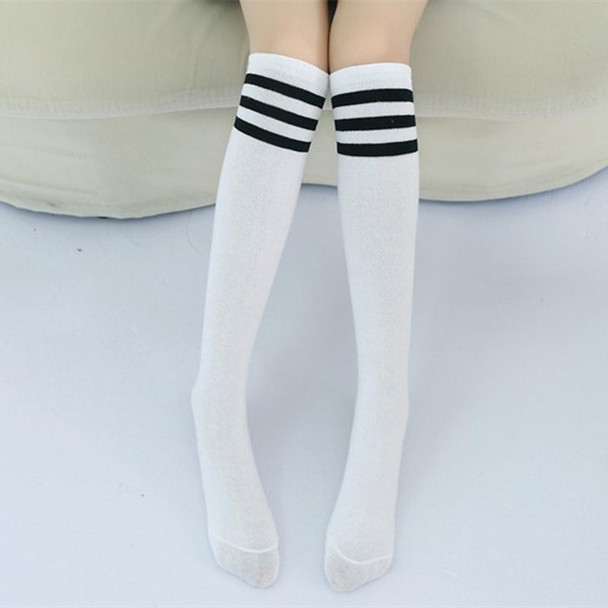 High Knee Socks Stripes Cotton Sports School Skate Long Socks for Kids(White)