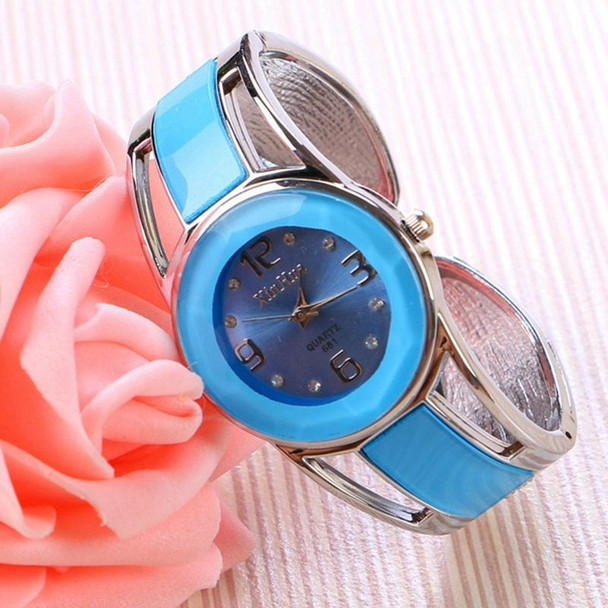 XinHua Women Diamond Mirror Surface Hollow Stainless Steel Bracelet Quartz Watch(Blue)