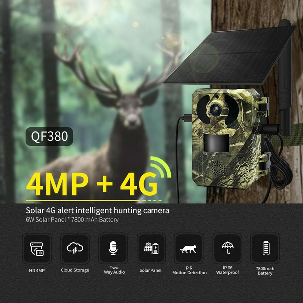 ESCAM QF380 4MP Network Solar PIR Alert Smart Wildlife Hunting Camera, 4G:EU Version(Camouflage)