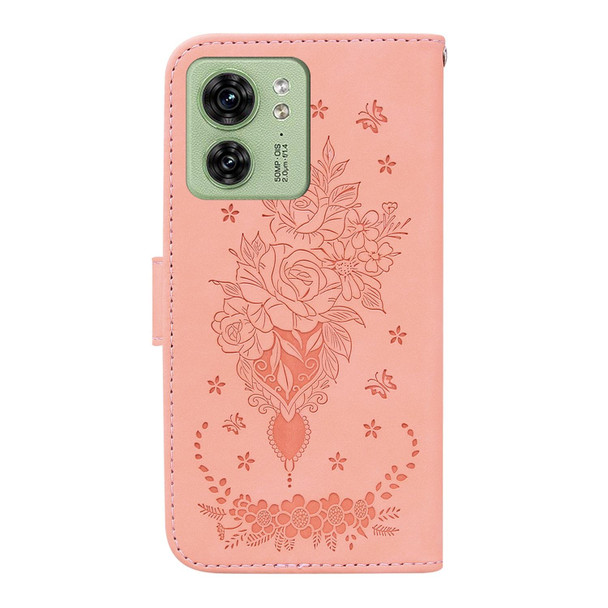 For Motorola Edge 40 Butterfly Rose Embossed Leatherette Phone Case(Pink)