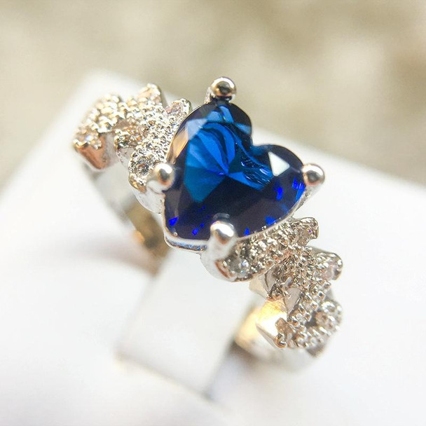 Women Heart Pattern Diamond Ring, Ring Size:8(Blue)