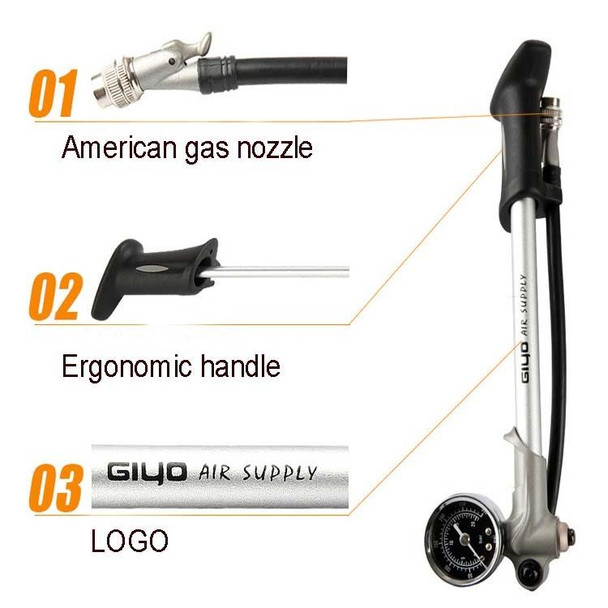 GIYO Bicycle Pump Mountain Shock Absorber Front Fork High Pressure Portable Pump( Silver)