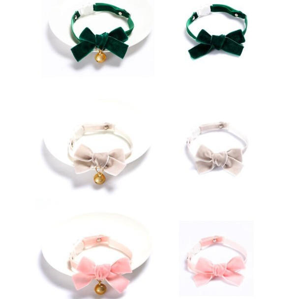 5 PCS Velvet Bowknot Adjustable Pet Collar Cat Dog Rabbit Bow Tie Accessories, Size:S 17-30cm, Style:Bowknot With Bell(Green)