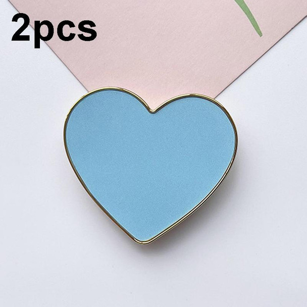 2pcs Electroplated Gold Trimmed Heart Shaped Retractable Cell Phone Buckle Air Bag Holder(Sky Blue)