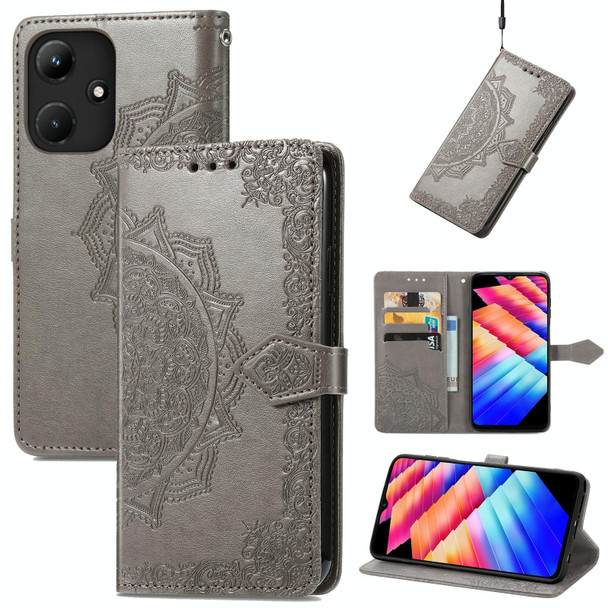 For Infinix Hot 30i Mandala Flower Embossed Leatherette Phone Case(Grey)