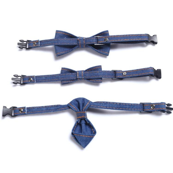 4 PCS Pet Cowboy Bow Tie Collar Cats Dogs Adjustable Tie Collars Pet Accessories Supplies, Size:S 16-32cm, Style:Small Bowknot(Dark Blue)