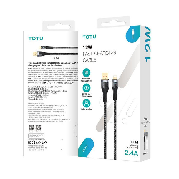 TOTU CB-8-3 100W 3 in 1 USB to 8 Pin+Type-C+Micro USB Transparent Braided Data Cable, Length: 1.5m