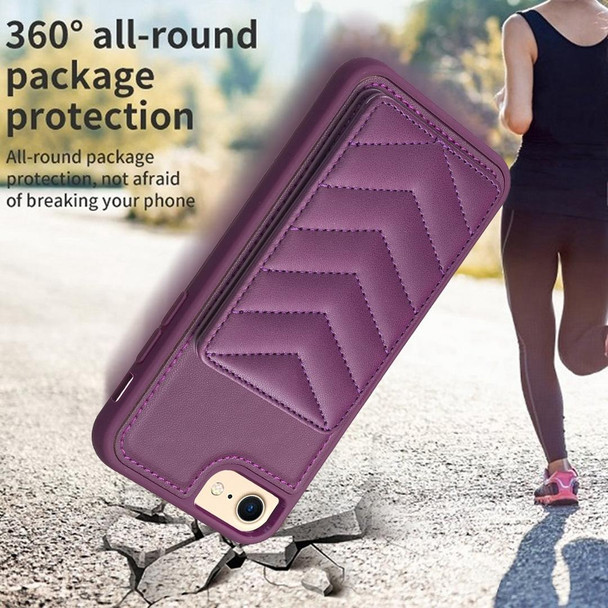 For iPhone SE 2022 / 2020 / 8 / 7 BF26 Wave Pattern Card Bag Holder Phone Case(Dark Purple)