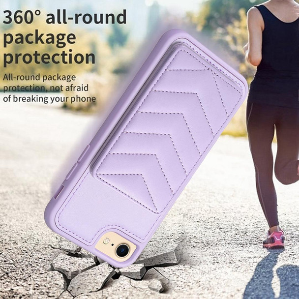 For iPhone SE 2022 / 2020 / 8 / 7 BF26 Wave Pattern Card Bag Holder Phone Case(Purple)