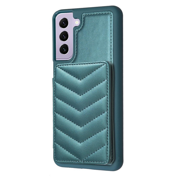 For Samsung Galaxy S21 5G BF26 Wave Pattern Card Bag Holder Phone Case(Green)
