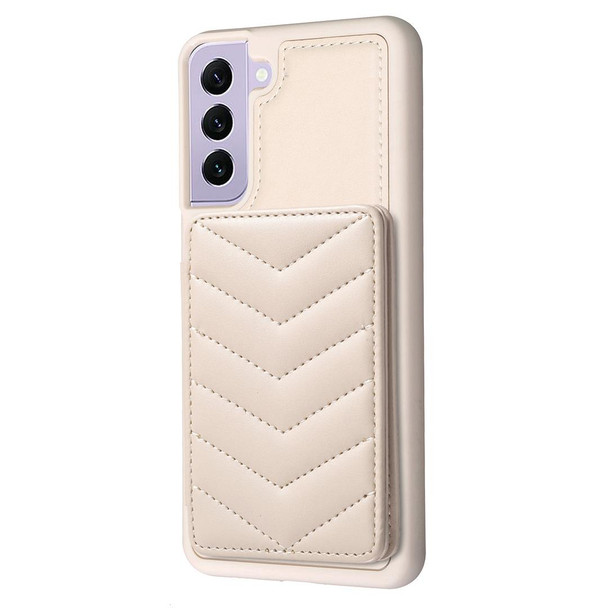 For Samsung Galaxy S21 5G BF26 Wave Pattern Card Bag Holder Phone Case(Beige)