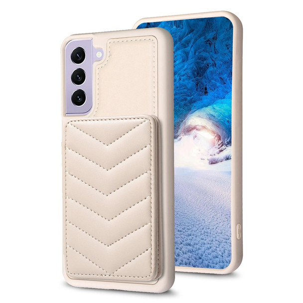 For Samsung Galaxy S21 5G BF26 Wave Pattern Card Bag Holder Phone Case(Beige)