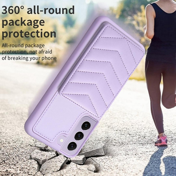 For Samsung Galaxy S21 5G BF26 Wave Pattern Card Bag Holder Phone Case(Purple)