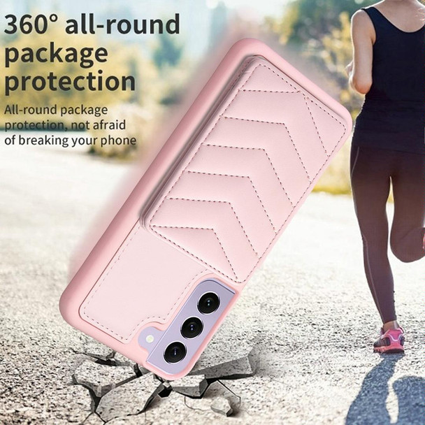 For Samsung Galaxy S21 5G BF26 Wave Pattern Card Bag Holder Phone Case(Pink)