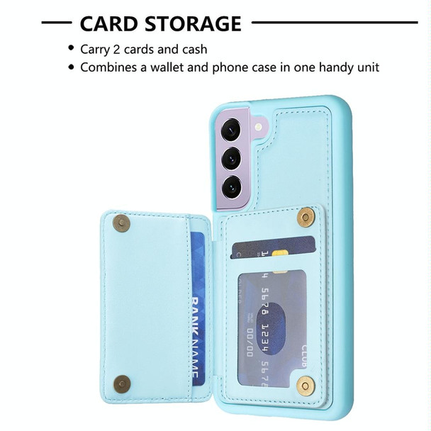 For Samsung Galaxy S22+ 5G BF26 Wave Pattern Card Bag Holder Phone Case(Blue)