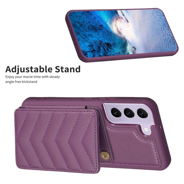 For Samsung Galaxy S21 5G BF26 Wave Pattern Card Bag Holder Phone Case(Dark Purple)