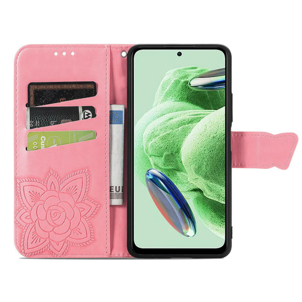 For Xiaomi Redmi Note 12 5G Global Butterfly Love Flower Embossed Flip Leather Phone Case(Pink)