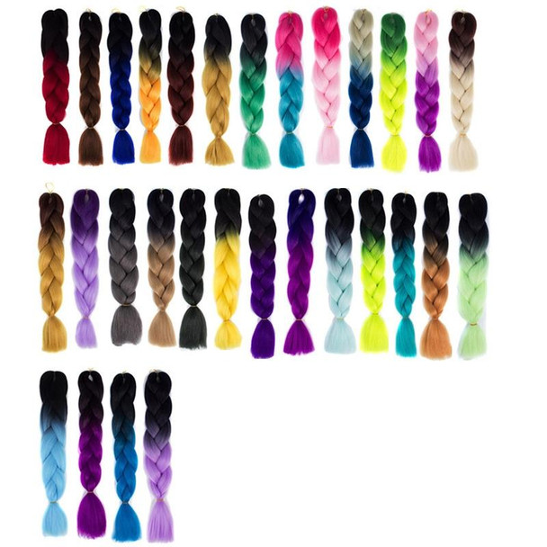 Fashion Color Gradient Individual Braid Wigs Chemical Fiber Big Braids, Length: 60cm(07 Black+Sapphire)