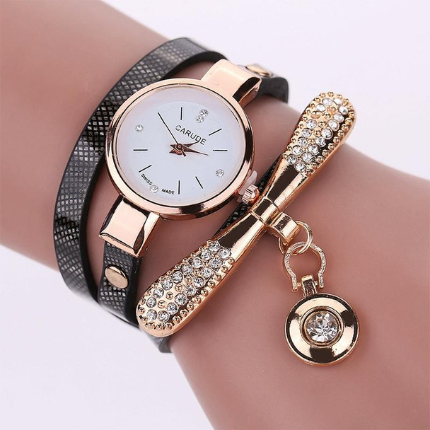 Fashion Women Casual Bracelet Leatherette Band Watch(Black)
