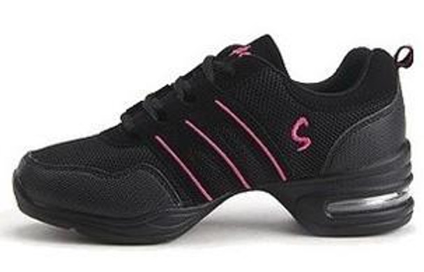 Soft Bottom Mesh Breathable Modern Dance Shoes Heightening Shoes for Women, Shoe Size:37(Black Pink)