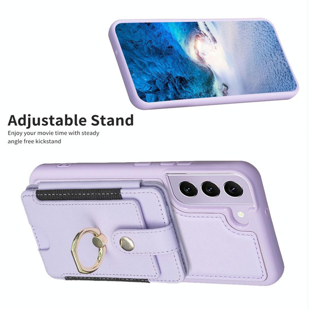 For Samsung Galaxy S21 5G BF27 Metal Ring Card Bag Holder Phone Case(Purple)