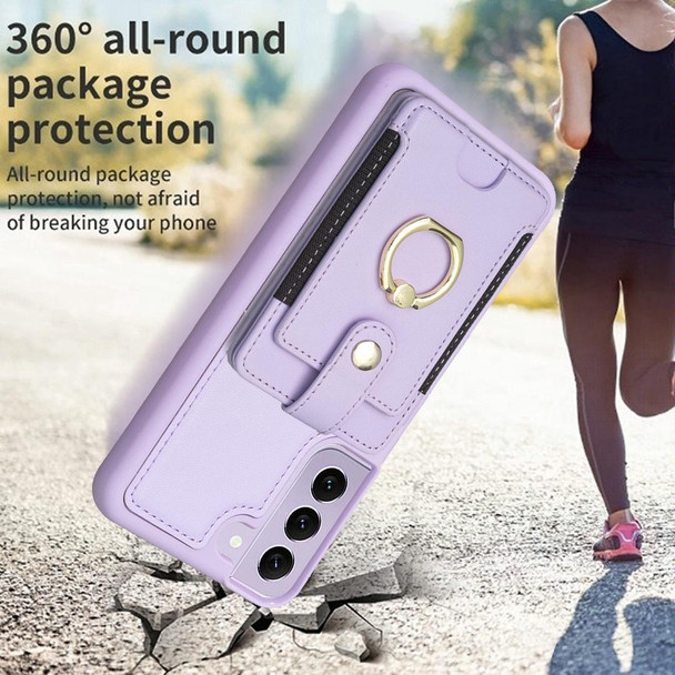 For Samsung Galaxy S21 5G BF27 Metal Ring Card Bag Holder Phone Case(Purple)