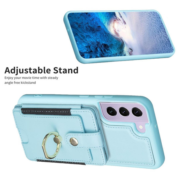 For Samsung Galaxy S21 5G BF27 Metal Ring Card Bag Holder Phone Case(Blue)