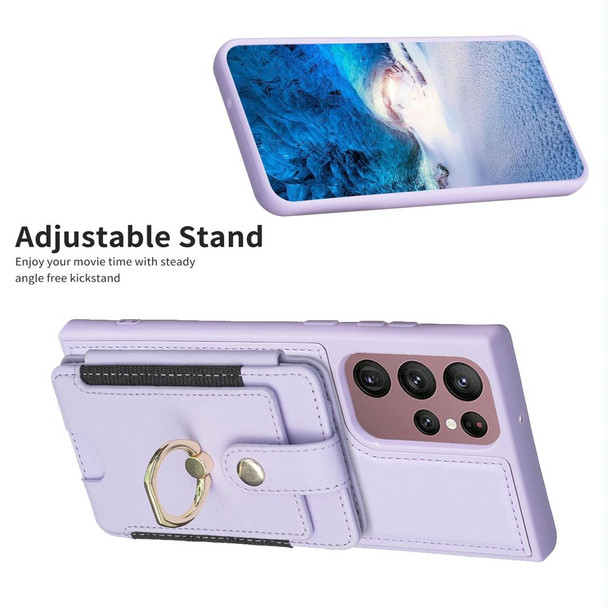 For Samsung Galaxy S22 Ultra 5G BF27 Metal Ring Card Bag Holder Phone Case(Purple)