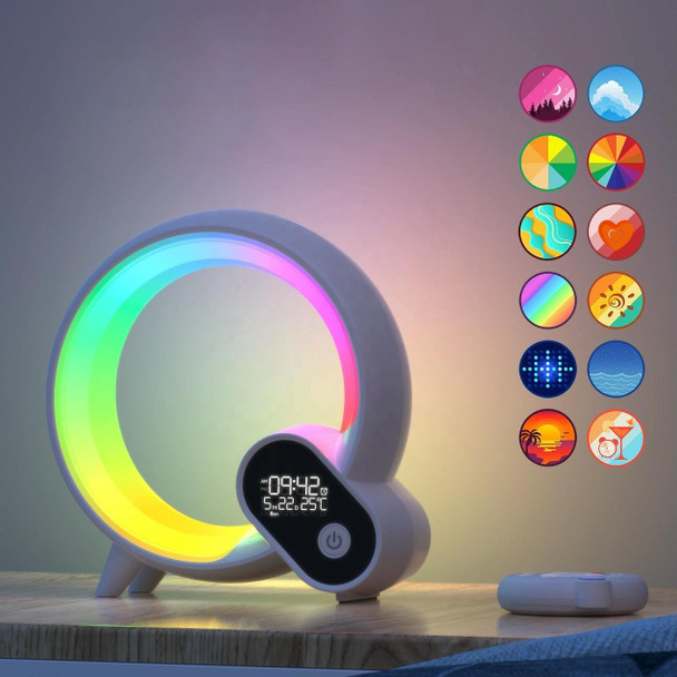 Multi-Functional RGBW Atmosphere Light Bluetooth Speaker Sunrise Wake-Up Lamp Digital Display Alarm Clock(White)