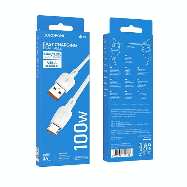 Borofone BX93 100W USB to USB-C/Type-C Data Cable, Length: 1m(White)