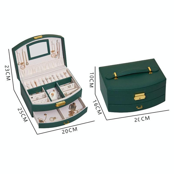 Large-capacity Double-layer Jewelry Storage Box Drawer Ring Earring Jewelry Storage Box(Dark Green)