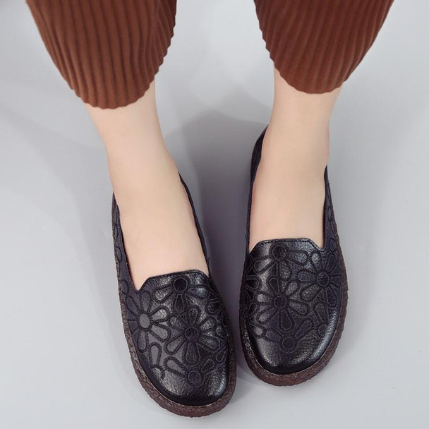 Embroidered Breathable Wearable Wild Casual Shoes for Women (Color:Black Size:37)