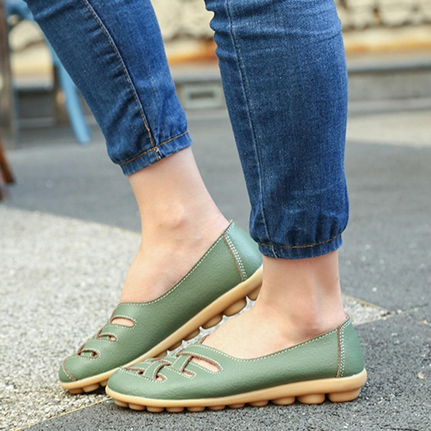 Hollow Woven Casual Nurse Shoes Cover Foot Peas Shoes for Women (Color:Green Size:37)