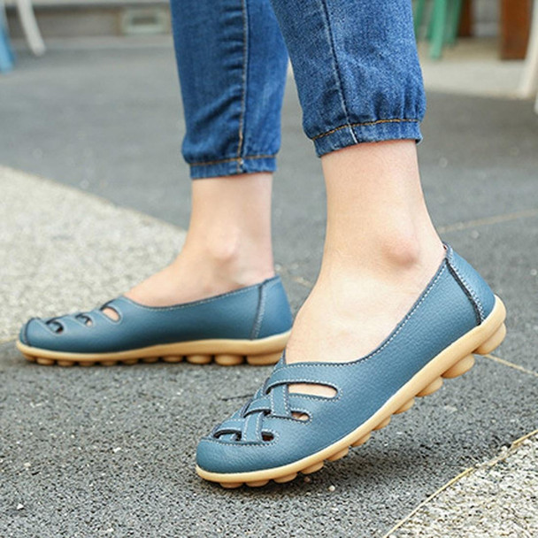 Hollow Woven Casual Nurse Shoes Cover Foot Peas Shoes for Women (Color:Blue Size:37)