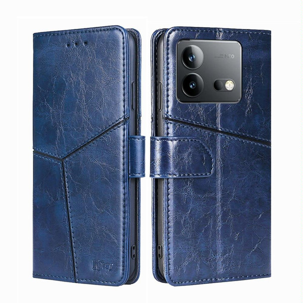 For vivo iQOO Neo 8 5G / 8 Pro 5G Geometric Stitching Leatherette Phone Case(Blue)