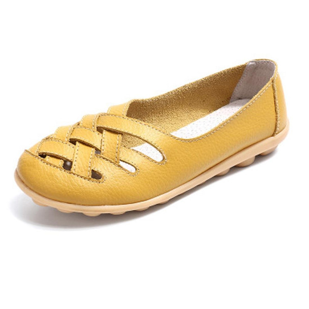 Hollow Woven Casual Nurse Shoes Cover Foot Peas Shoes for Women (Color:Yellow Size:39)